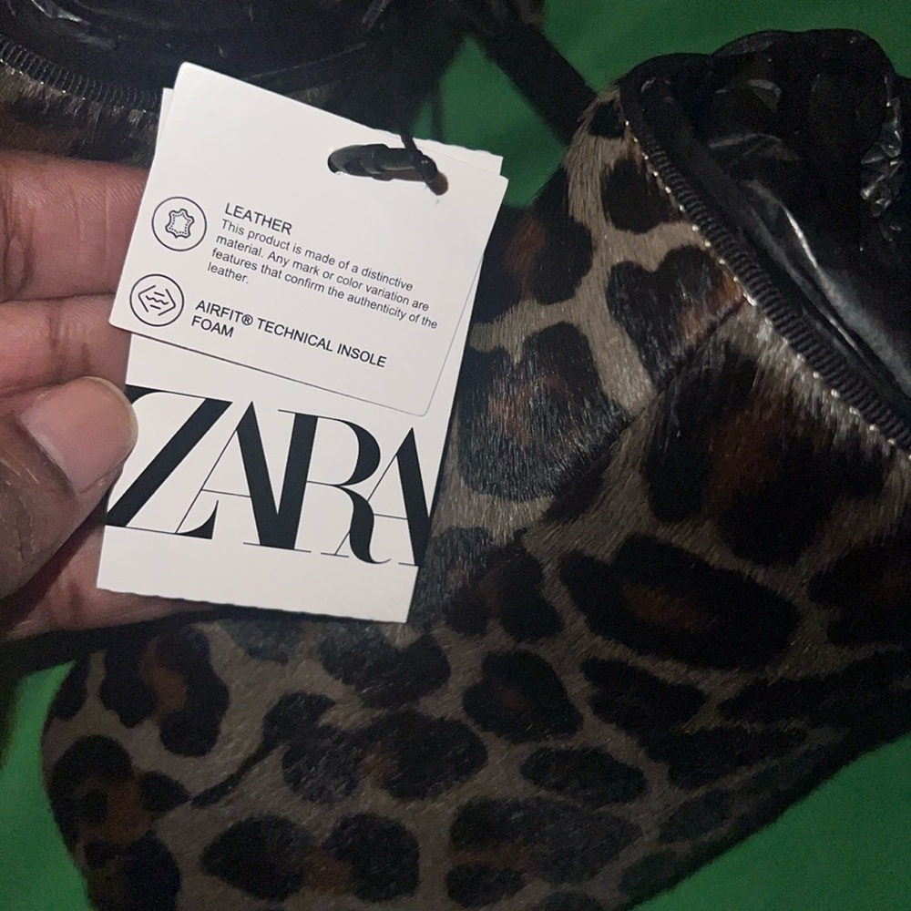 NWT Zara 100% Cow Fur Skin/ 90% Goat Leather Animal Print Mules size 38 - Picture 8 of 13
